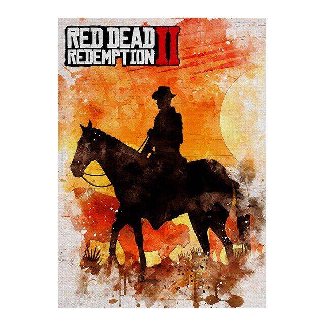 newred-dead-redemption-2เกมย้อนยุคคลาสสิกคาวบอยตัวละครผ้าใบภาพวาดโปสเตอร์พิมพ์ภาพผนังศิลปะห้องนั่งเล่นตกแต่งบ้าน