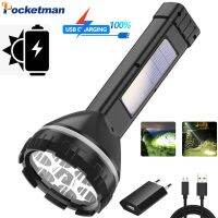 2023๑ Solar Charging LED Flashlight Multifunctional USB Rechargeable Flashlights Waterproof Torch with Built-in Battery