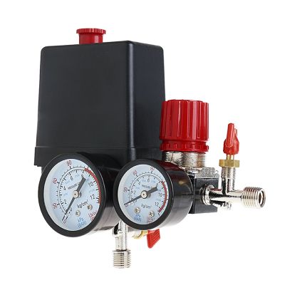 120PSI Air Compressor Pressure Valve Switch Manifold Relief Regulator Gauges