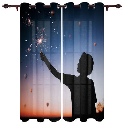 Child Fireworks Night Sky Outdoor Curtain For Garden Patio Curtains Bedroom Living Room Kitchen Bathroom Pergola Curtain