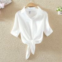 The new spring and summer 2023 Han Fan college female striped short-sleeve shirt wind shawl easing is prevented bask in a white shirt joker unlined upper garment