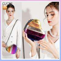 CBT หนังพียู กระเป๋า Crossbody เมทัลลิก ลายทางสีรุ้ง กระเป๋ารูปหัวใจ ของใหม่ โซ่ห่วงโซ่ กระเป๋าสะพายไหล่แบบสั้น สำหรับผู้หญิง