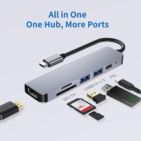 【Big-Sales】 Rehmans store. อะแดปเตอร์ USB C Hub 6 In 1,ตัวอ่านแยก USB 3.0พอร์ต PD 3.0สำหรับแล็ปท็อป PC สวิตช์ NS MacBook