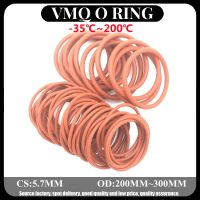 5pcs VMQ O Ring Seal Gasket Thickness CS 5.7mm OD 200 300mm Silicone Rubber Insulated Waterproof Washer Round Shape Nontoxic Red