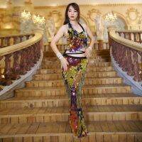 ใหม่ผู้หญิงเต้นรำสวม Multicolor Squama Over-Skirt Sequins สะโพกผ้าพันคอ Scaly Belly Dance ชุดเครื่องแต่งกาย2ชิ้น และกระโปรงยาว