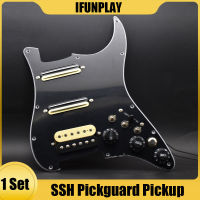 ST กีตาร์ไฟฟ้า Double Coil Pickup พร้อม Singlecut สายไฟโหลด Prewired SSH กีตาร์ Pickguard Scratchplate Assembly สีดำ