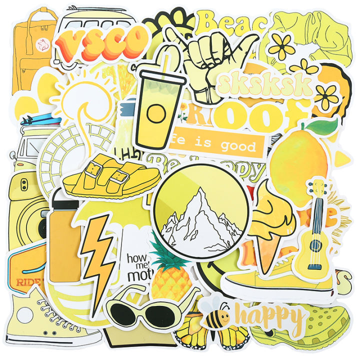 50pcs Cute Vsco Girl Sticker for Water Bottle Waterproof Vinyl Yellow ...