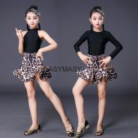 Children Professional Ballroom Latin Dance Dress For Girls Ballroom Dancing Dresses For Kids Leopard Print Top Skirt Samba Tango