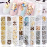 Monja 4 Styles Nail Art Leaf Star Shell Feather Shape Hollow Rivet Flat Rhinestone Pearl Irregular Flake DIY Manicure Decoration