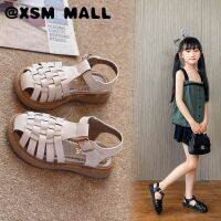 XSM MALL Minimalist Girls รองเท้าแตะหนังทอสบาย Velcro Anti-Slippery 3-16ปีรองเท้าเด็ก T22N06CC-79