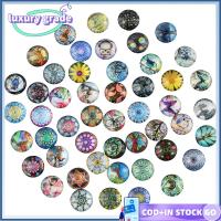 LUXURY GRADE 50Pcs 12mm ครับ Cabochons แก้วพิมพ์ลาย กระจกสำหรับผู้หญิง 50รูปแบบ พลอยโดมแบน กระเบื้องโมเสค สีสันสดใส กระเบื้องคาไลโดสโคป cabochons ทำเครื่องประดับ DIY