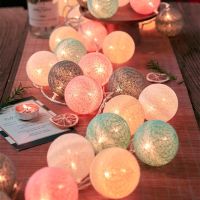 ◘ 20 LED Cotton Ball Garland String Lights Christmas Fairy Lighting Strings for Outdoor Holiday Wedding Xmas Party Home Decoration