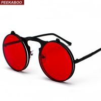 Peekaboo unisex retro steampunk sunglasses flip up green yellow red small round summer style unisex sun glasses men women