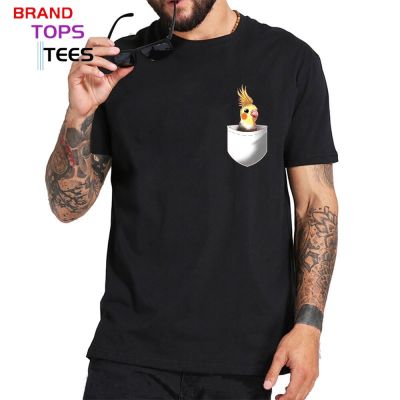 Stylish Fashion Creative Design Pocket Cockatiel Tee Shirt Men Male Hip Hop Streetwear Cute Austrlian Parrot Pocket T-Shirts