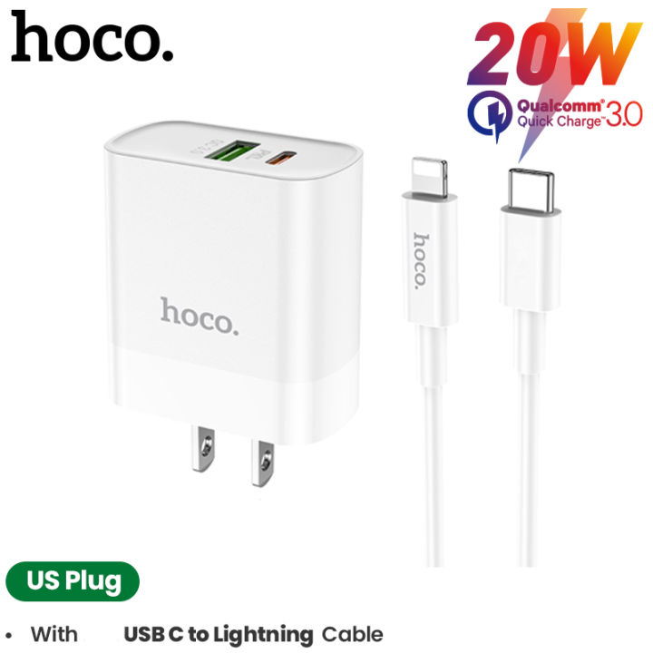 HOCO Sạc Nhanh QC  USB 20W Sạc Tường Nhanh Với Cáp Type-C Đến Lightning