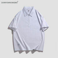 JUNPINMINGBO ซิปครึ่งแขนนักธุรกิจผู้ชาย,M-3XL ซิปเสื้อโปโลทำงานหลวมผ้าไอซ์ซิลค์สวมใส่ทุกวันเสื้อยืดลำลองใส่ง่าย