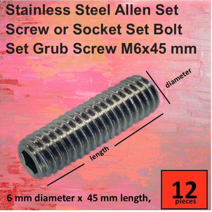 Stainless Steel Allen SetScrew or Socket Set Bolt Set Grub Screw M6x45
