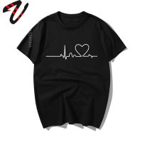 2020 New Mounn Heartbeat Print T-Shirt Fashion Love 100% 100% Premium Cotton Sweatshirts Couple T Shirts Best Gift