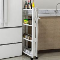 Kitchen Food Fridge Side Shelf Storage Rack 3/4 Layer Gap Organizer Holder with Wheels Trolley Plastic Shelf Bathroom Floor Rack