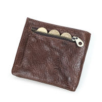 Genuine Leather Men Wallet Small Bifold RFID Vintage Wrinke Leather Slim Thin Wallets Zipper Coin Pocket Male Purse Card Holder
