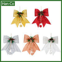 [Han-Co] ที่แขวนโบว์คริสมาสต์22.5 × 33.5 × 32.7ซม. ของเทศกาลผ้าลายสก๊อตผ้าลินินทอตกแต่งการห่อกล่องของขวัญแฮนด์เมด