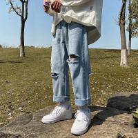 ℗❖✵ 【READY STOCK】Mens trendy handsome ripped jeans straight wide-leg pants Korean trend loose casual sports pants