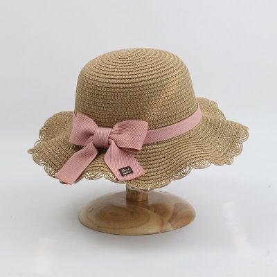Girls Summer Cap With Shoulder Bag Pink Yellow Bowknot Outdoor Sun Protection Beach Straw Hat Kids Children Panama Hats