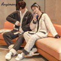 Fashion Leisure Winter Thick Pajamas for Couple Warm Pajama Set for Men Preppy Pjs for Women Cardigan Pijama Good Quality Pijama