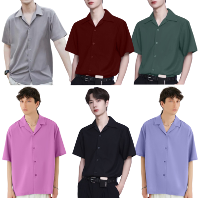 เสื้อเชิ้ต แขนสั้น สีพื้น OVERSIZE ผ้าไหมอิตาลี่ มี่ 14สี unisex