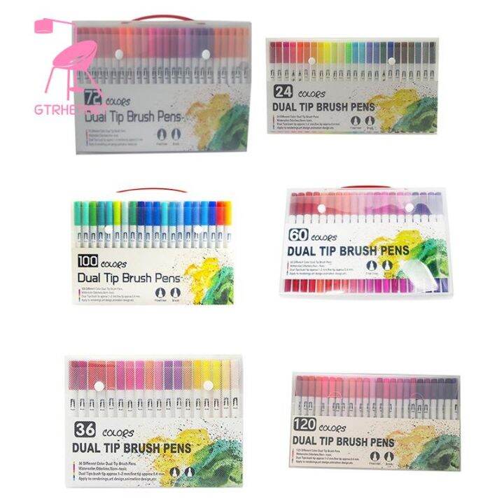 100 Color Fine Liner Dual Tip Brush Pen Felt-Tip Pen Drawing