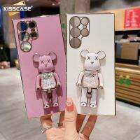 KISSCASE เคสมือจับสำหรับโทรศัพท์มือถือหมีน่ารักสีลูกกวาดเคลือบอิเล็คโทรเพลทสำหรับ Samsung S23 S22 S21 S20อัลตร้าพลัสเคส Note10Pro พิเศษเคสป้องกันการกระแทก