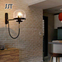 JJT นอร์ดิกลูกแก้วโคมไฟติดผนังร้านอาหารย้อนยุคที่เรียบง่ายโรงแรมโคมไฟข้างเตียงสไตล์อุตสาหกรรมที่ทันสมัยวงกลมโคมไฟติดผนังเหล็กดัด