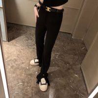 2023 New Fashion Versatile High Waist Split Slim Casual Pants for Women Pair with Belt for Women