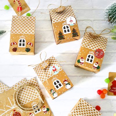 4sets Gingerbread House Gift Box Christmas Candy Box Birthday Party Sloth Treat Box with Gift Tag New Year Holiday Favor Box