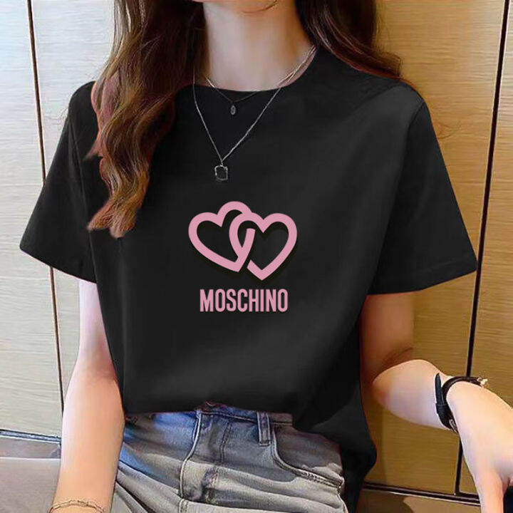 เสื้อยืดคอกลมสำหรับผู้หญิงแขนสั้นพิมพ์ลายการ์ตูนสีดำลำลองใหม่ฤดูร้อนเสื้อยืดหลวมแฟชั่นสำหรับผู้หญิงเรียบง่ายขนาดใหญ่สไตล์เกาหลี