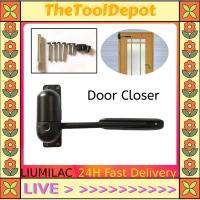 TheToolDepot ปิดด้วยตัวเองสปริงโหลดประตูประตูพื้นผิวแบบปรับได้สีดำหนักสำหรับประตูมือซ้ายและขวา