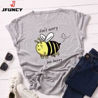 JFUNCY Oversized Top Women Cute Bee Graphic T Shirts Woman T-shirt Cotton Short Sleeve Tshirt Womens Tee Summer Female Clothing