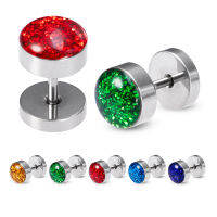 1PC สีสันต่างหูสตั๊ด EAR gauges เจาะ Punk สแตนเลส barbell Dumbbell สกรูปลอม cheater plug unisex เครื่องประดับ16G