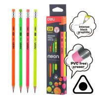 ดินสอ Deli U51800 Graphite Pencil ดินสอไม้ 2B ทรงสามเหลี่ยมนีออน 12 แท่ง / 1 กล่อง  พร้อมส่ง เก็บปลายทาง