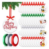 50 Pcs 3 Inch White Blank Acrylic Christmas Ribbon Light Unfinished Acrylic Christmas Ornaments for Christmas Tree Xmas