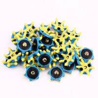 28pcs/Pack Golf Anti Clogging Small Thread Cleats Studs Small Metal Thread Golf Spikes Blue/Yellow