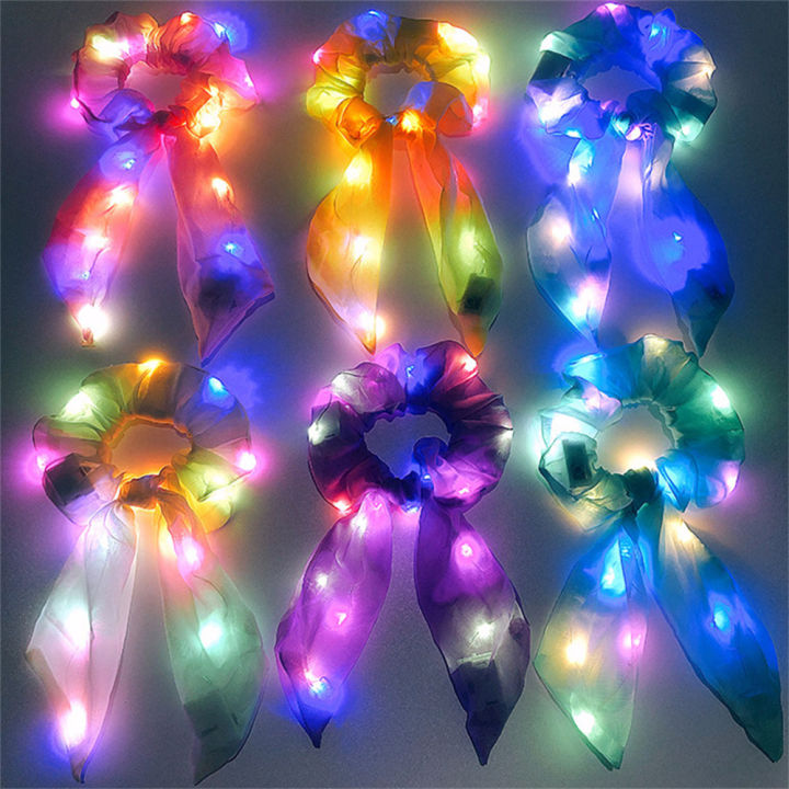 illuminated-hair-accessories-bunny-ear-hair-scrunchies-glow-in-the-dark-neon-party-supplies-light-hair-bows-scrunchies-led-rabbit-bunny-ear-scrunchie