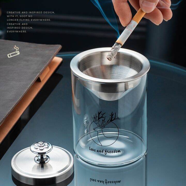 hot-dt-๑-gianxi-detachable-glass-ashtray-funnel-windproof-car-cup-room-anti-fly-ash-office-with-lid