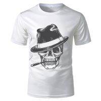 2023 new 3D printed T-shirt personality fashion scary skull mens s summer short-sleeved small slim top  GRZD