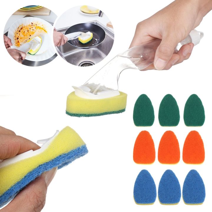 Replaceable Cleaning Brush With Refill Liquid Handle Scouring Pad