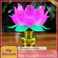 ?【Lowest price】Qearl 1pcs buddhist Lotus Lamp โคมไฟดอกบัวสีสันสดใสตกแต่งโต๊ะสำหรับบ้านสมาธิบูชาพุทธวัด