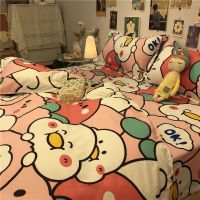 Cute cartoon ins bedding four 1.8 pink ducklings quilt cover sheet students single three-piece suit