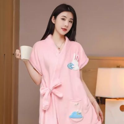 【jw】❈♂  Cartoon Can Wrapped Adult Simplicity Attachment Skirt Cotton Absorbent Household Bathrobe