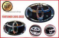 แผ่นป้าย 1 ชุด ป้ายโลโก้Toyota Fortuner 2015-2022 จำนวน 2 ตัวหน้าและหลังแบบเคลือบแก้วสีดำ19+14**