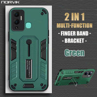 NORVIK 2 IN 1เคสโทรศัพท์สีเขียวแบบมัลติฟังก์ชั่นสำหรับ Infinix Smart 7 6 NFC 20i ร้อน20S 12 Play 11 Note 12 G96เคสกันกระแทกพร้อมราวโลหะสายรัดนิ้วมือขาตั้งฝาครอบ N16-1